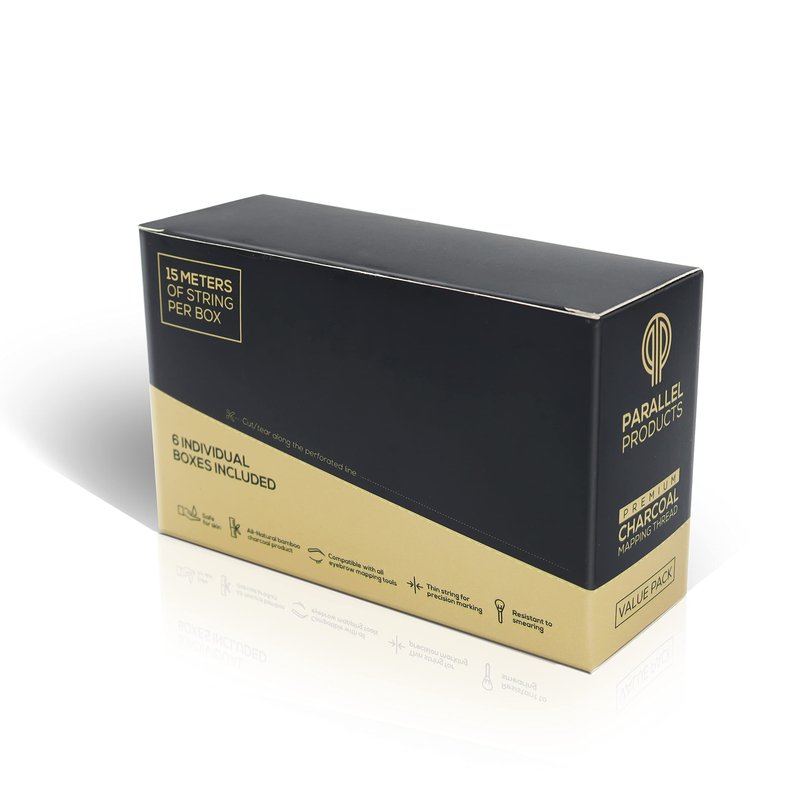 Parallel Products - Premium Eyebrow Mapping String for Microblading - Pre-Inked - 1 mm Charcoal Thread - Essential Brow Microblading Supplies - 15 Meters per Box (6-Pack)