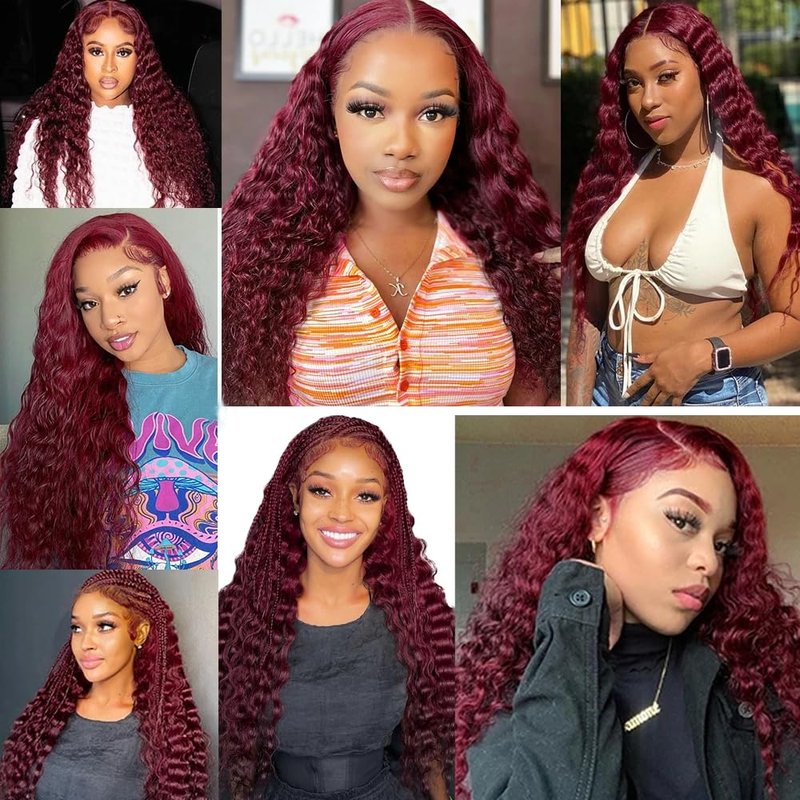 Deep Wave Human Hair Bundles - 14 Inch Wine Red #99J Burgundy Brazilian Virgin Hair | 3 Bundles, 50g Each