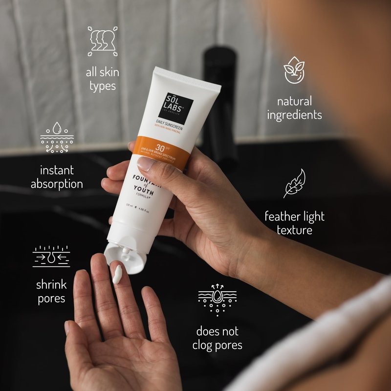 SOL LABS Mineral Sunscreen SPF 30 Face & Body - Lightweight, Hydrating Daily Moisturizer - No White Cast - Anti-Aging Formula Niacinamide, Zinc Oxide - Reef Safe Korean Skin Care - Sunscreen Lotion
