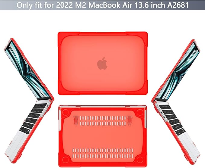 Batianda FlexStand Heavy Duty Case for MacBook Air 13.6 inch, Matte Red