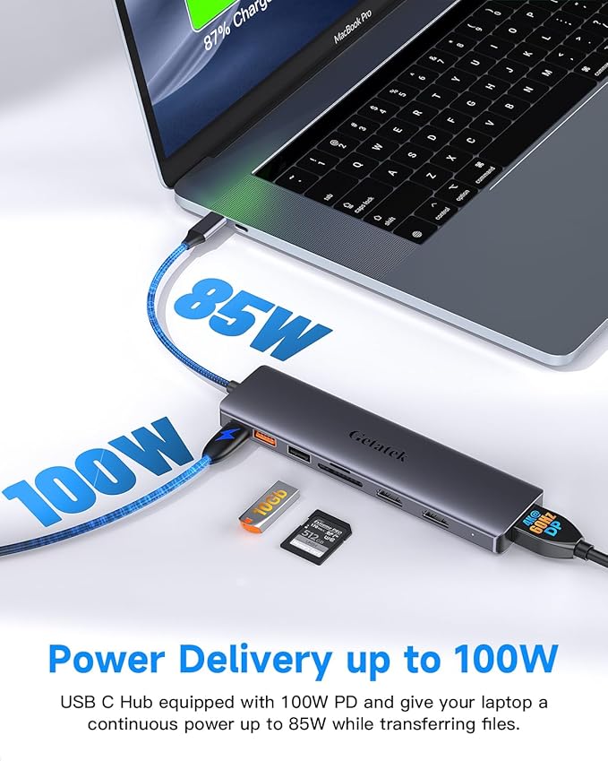 Getatek 10Gbps USB C Hub, USB-C Laptop Docking Station, 8in1 Triple Display Docking Station for Dell Hp Lenovo Surface Windows (Dual HDMI+ DisplayPort + PD3.0 100W +SD TF Card Reader +10GB USB Port)