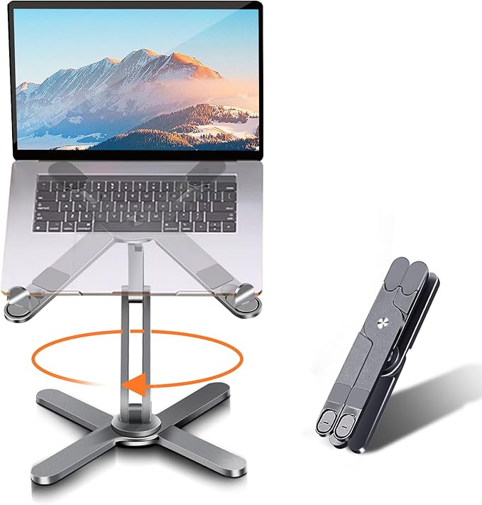 Moallia N86 360 Rotating Laptop Stand, Adjustable Height & Angle, Ergonomic Metal Riser for Desk Collaborative Work, Fully Foldable for Easy Storage, Fits All MacBook & Laptops up to 16 inches, Grey