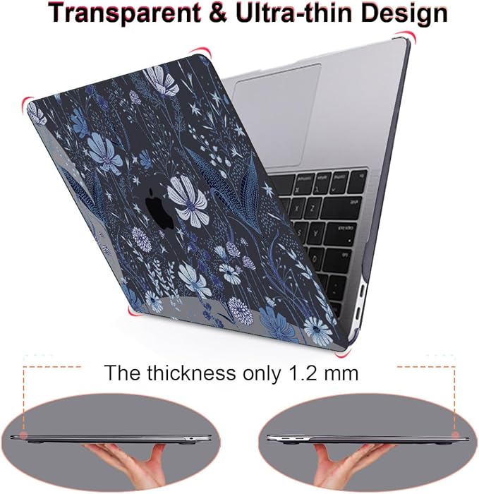 LCMOCICO for 2018 2019 2020 2021 MacBook Air 13 Inch Case M1 A2337 A2179 A1932, Pattern Plastic Hard Shell Case Cover for MacBook Air 13.3 M1 with Retina Display & Touch ID, Wild Flowers Black