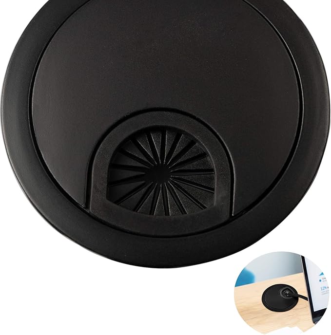 aoozleny Desk Grommet for Wire Organizer,PC Computer Desk Plastic Grommet Cord, Tidy Cable Hole Cover Organizers,2 Pack (53mm, Black)