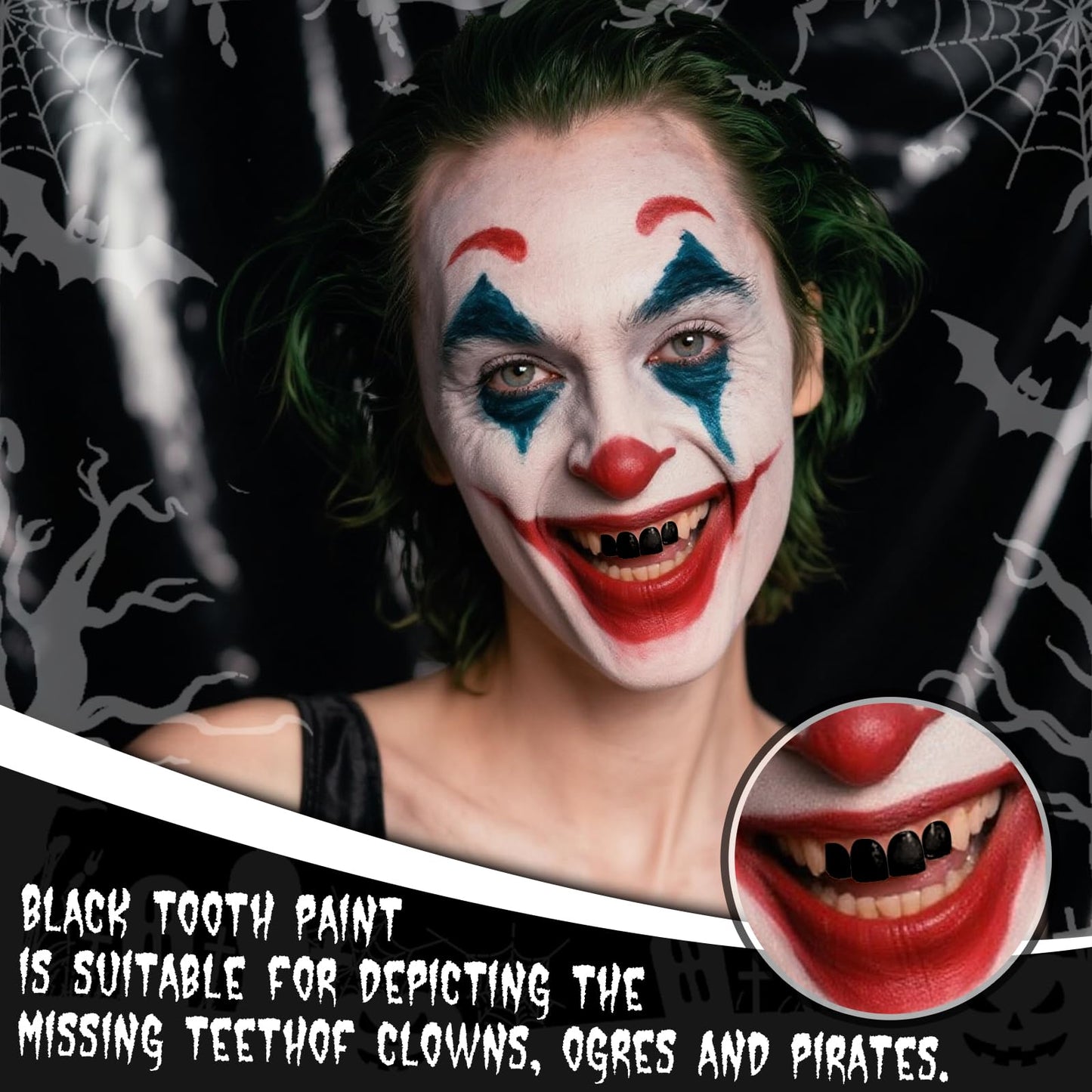YBUETE Professional Halloween Black Tooth Paint, Temporary Black Tooth Paint，Decayed Rotten Cruddy Missing Teeth Makeup, Perfect for Cosplay, Halloween Makeup, Theater, Costume Party