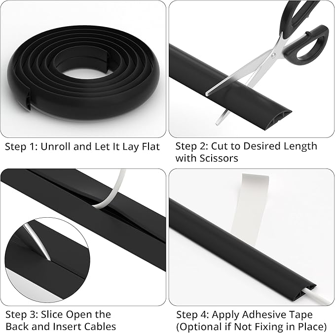 ZhiYo 5.6ft Cord Covers for Wires on Floor, Cord Hider Floor Hide Extension Cords, Soft PVC Cable Cover Cable Protector, Wire Cavity W0.62in H0.31in, Gray