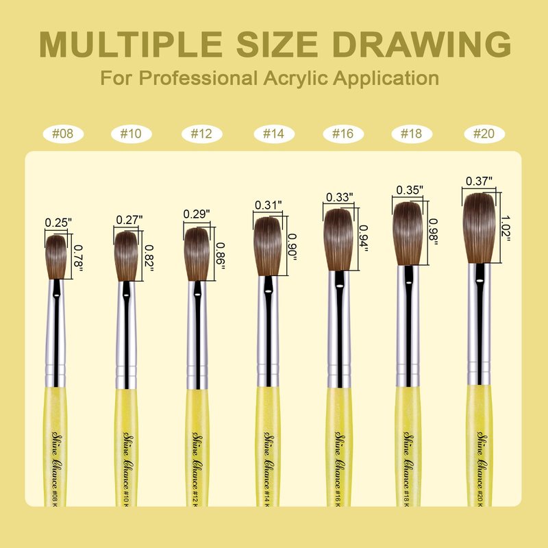 Acrylic Nail Brush Size 14, 100% Pure Kolinsky Nail Brush for Acrylic Application, Professional Nail Extension Manicure Tool Nail Drawing Pen for DIY Home Salon(Yellow)
