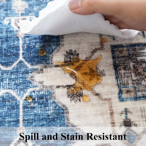Hallway Washable Runner Rug - Vintage Soft Non-Slip Indoor Carpet | 2'6'' x 12', Blue