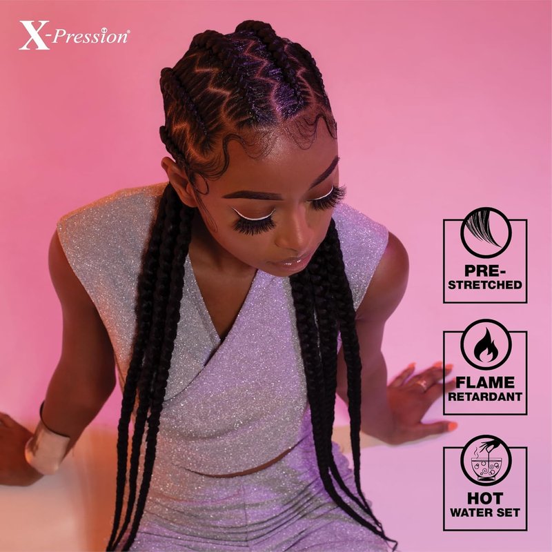 XPRESSION 3X Pre-Stretched Braids - 58 Inch Long, 5-Pack | Natural Black 1B
