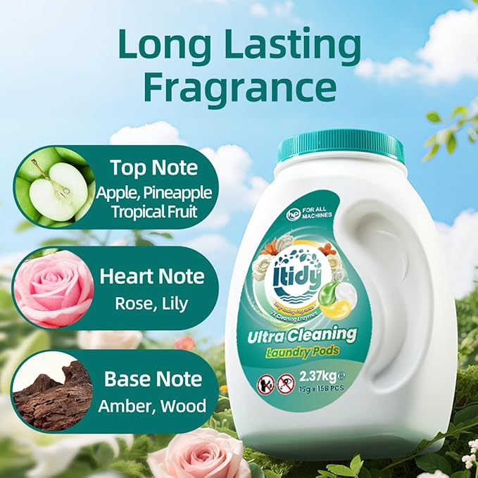 Ultra Cleaning Laundry Pods with 7X Cleaning Enzymes, Fresh Floral Fragrance, 158 Count, 2.37kg, All Machine Compatible