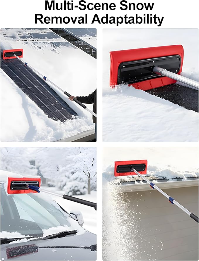 Roof Rake for Snow, Snow Roof Rakes Removal Tool Shovel for House , Adjustable Telescoping Plate Stainless Steel Telescopic Pole for Roof Car Outdoor Snow Cleaning (94.5in)