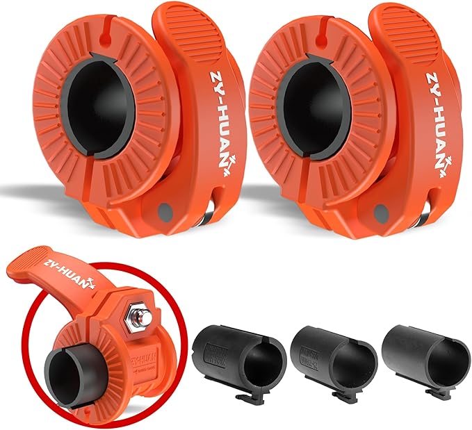ZY-HUAN Pro Barbell Clips 1 inch Barbell Clamps 0.9-1.18inch Quick Release Weight Clips for Bars Multi-Size Adjustable Olympic Barbell Clamps (Orange)