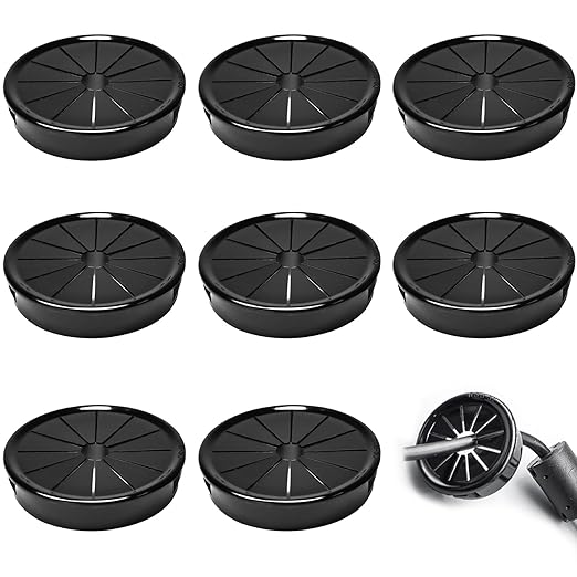 BOPOREAE 8 Pcs Cable Grommet, Snap Bushing 2" (50 mm) Mounting Diameter, Flexible Petal-Shaped Buckle Round Nylon Desk Grommet for Wires Through Countertop Cord Organizer and Protection, Black