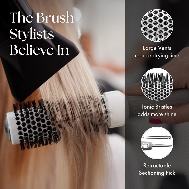 Olivia Garden Ceramic + Ion Round Thermal Hair Brush - Not Electrical - Professional Blowout Brush for Normal to Thick Hair - 0.5"-Diameter Barrel - White and Grey - CI-15