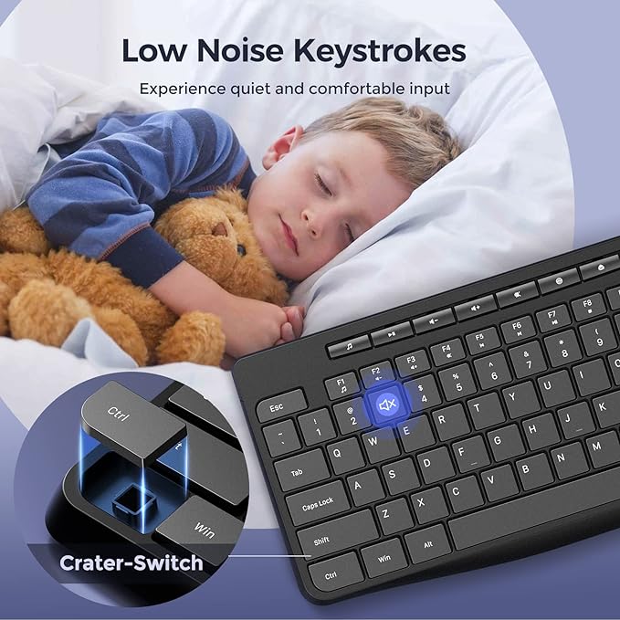 Virfour Wired Keyboard,Quiet Keyboard, Multimedia USB Computer Keyboard, Silent Keyboardwith Low Profile Chiclet Keys,Large Number Pad,Spill-Resistant,Anti-Wear Letters,Full Size for Laptop,Desktop