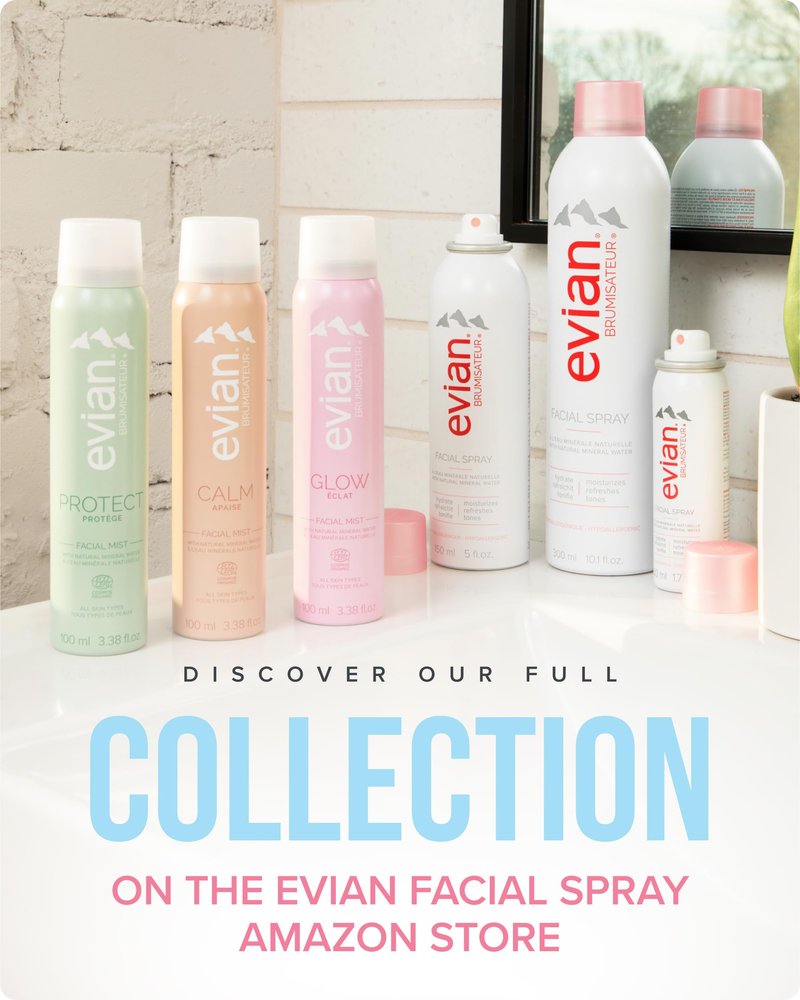 Evian Facial Spray 1.7 oz, Hydrating Mineral Water Mist for Face & Skin, Refreshes Makeup and Tones Skin, TSA-Approved Mini Facial Spray to Hydrate and Support On-the-Go Skincare