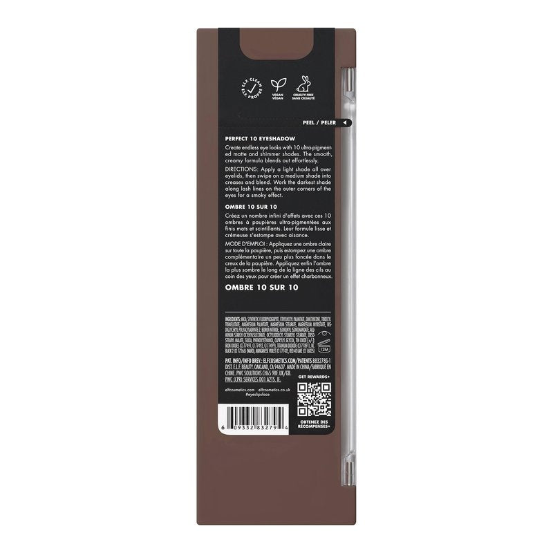 e.l.f. Perfect 10 Eyeshadow Palette, Ten Ultra-pigmented Nude Shades, Blendable Formula, Vegan & Cruelty-free, Everyday Smoky (Packaging May Vary)