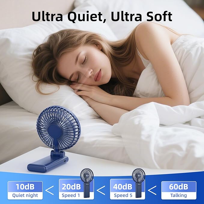 WITHOUSE 【SUPER THIN】 Portable Handheld Fan, 2025 Upgraded Strong Airflow, 20Hrs Runtime, 5000mAh, 180° Foldable, 5 Speeds, 3-IN-1 Mini Hand/Desk/Neck Fans, Travel Essentials Gifts for Women, Men