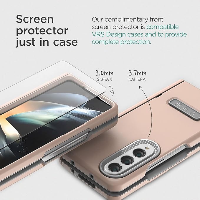 VRS DESIGN Terra Guard Modern for Galaxy Z Fold 4 5G (2022), Premium Modern Neat Style [Anti Scratch Hinge Protection] Case with Tempered Glass Screen Protector (Pink Sand)