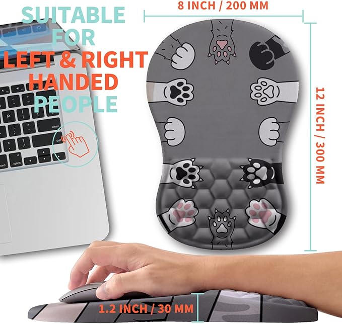 Kuosgm Ergonomic Mouse Pad Wrist Support with Memory Foam Massage Bulge, Carpal Tunnel Pain Relief Mousepad Wrist Rest for Mouse(12x8 inch, Paw)