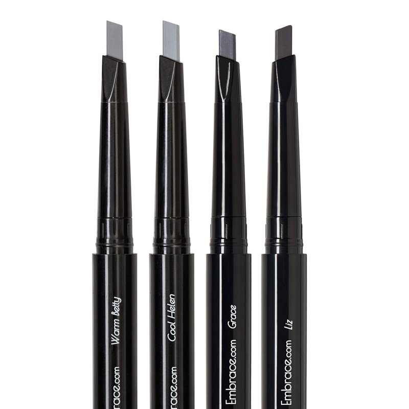 Eyebrow Pencils 4-Pack Bundle - Light & Medium Gray, Waterproof Double-Ended with Spoolie Brush