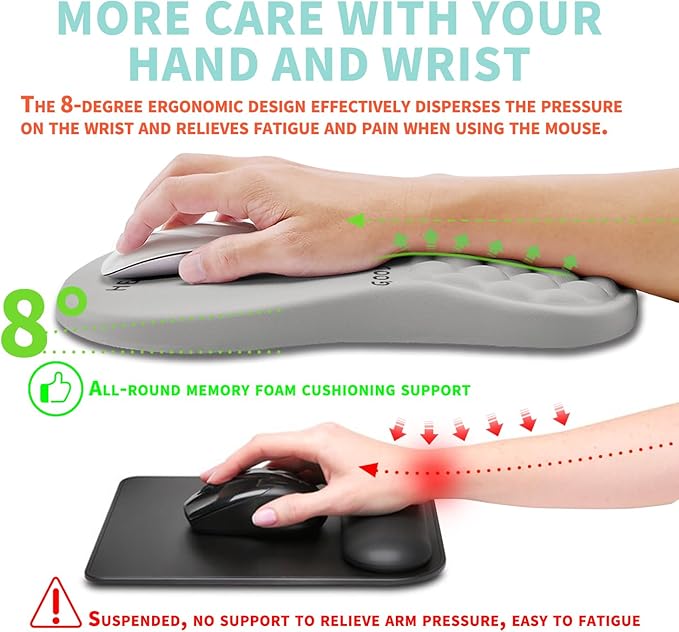 Kuosgm Ergonomic Mouse Pad Wrist Support with Memory Foam Massage Bulge, Carpal Tunnel Pain Relief Mousepad Wrist Rest for Mouse(12x8 inch, Good Morning)