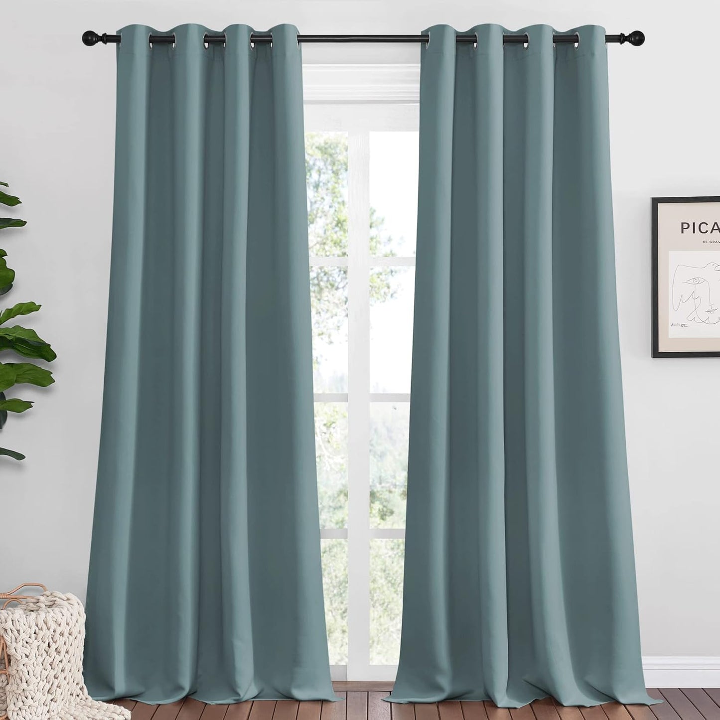 NICETOWN Modern Blackout Curtains - Noise Reducing Thermal Insulated Drapes, Greyish Blue, 2 Panels W55 x L102-Inch
