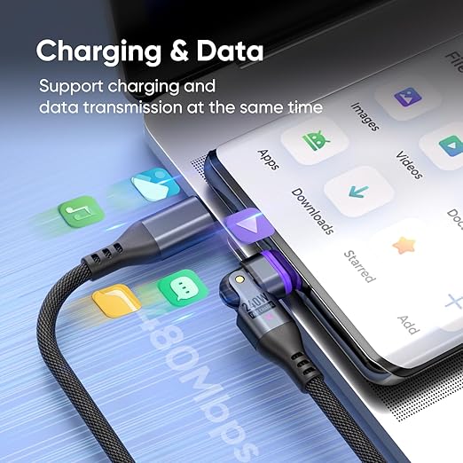 Bojianxin 240W Magnetic Charging Cable ，180°Rotating USBC to USB C Magnetic Data Cable ，Micro USB Phone Fast Charger Cable Data Transfer for Laptop/Tablet/Smart Phone (6ft)