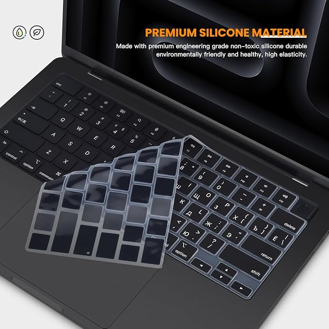 Russian Keyboard Cover Skin for 2026-2021 Apple MacBook Pro 14 A3426 A3427 A3434 A3112 A3401 A3185 A2992 A2918 A2442 A2779, MacBook Pro 16 A3428 A3429 A3403 A3186 A2991 M5-M1 Pro Max Protector-Black