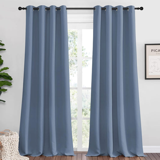 NICETOWN Room Darkening Curtain Panels - Stone Blue, 108" Length, Thermal Insulated, 2 Pieces for Total Privacy