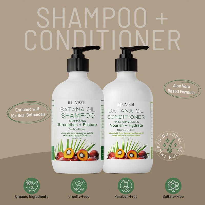 ILLUVISSE Batana Oil Shampoo and Conditioner Set for Hair Growth & Thickening, Organic Rosemary, Tea Tree Oil, Biotin & Aloe Vera Formula for Men & Women, Strengthens Nourishes & Smooths, 500ml Each
