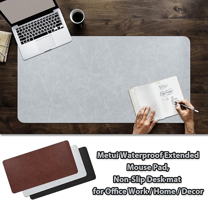 Leather 17.7" x 39.37 Desk pad for Computer and laptops, Ideal for Gaming and Office use, Large Mouse pad and Keyboard mat,Desk mat for man. A complimentary Wrist pad and Phone Stand.(Gemstone Gray)
