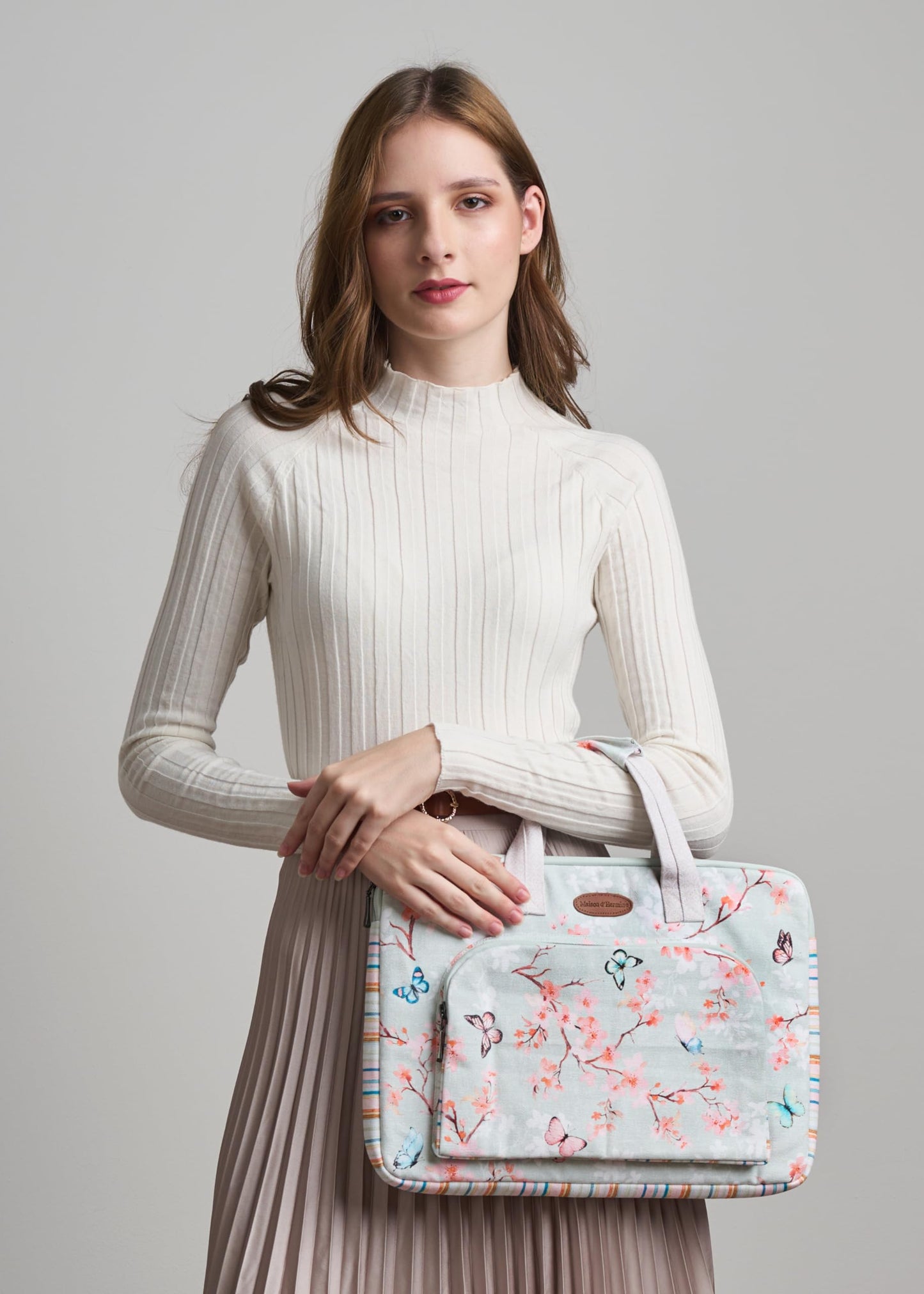 Maison d'Hermine Laptop Bag with Pocket Upto 13.5 inch Stain and Water Repellent Cotton Canvas Spring Summer (Blossoms in Spring)