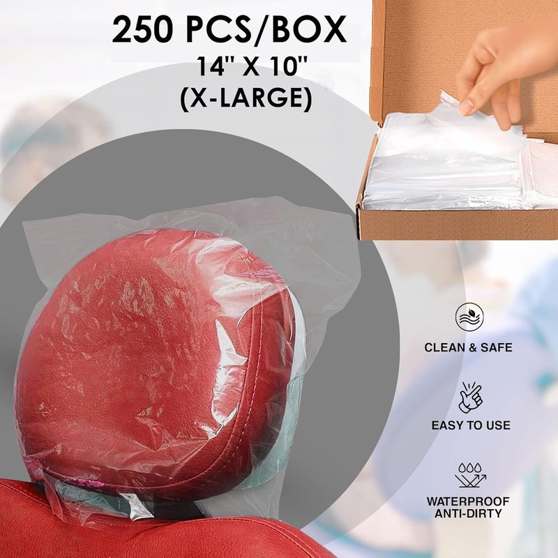 Disposable Dental Headrest Covers - X-Large Clear Plastic Sleeves for Tattoo & Dental Chairs | 14" x 10" | Pack of 250