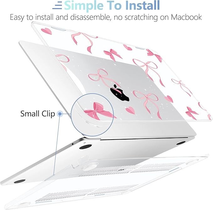 MEEgoodo Case for M5/M4/M3/M2 MacBook Air 13 inch Case 2026 2025 2024 2022, Fit Model A3449/A3240/A3113/A2681, Laptop Hard Shell Compatible with MacBook Air 13.6-inch, Pink Ribbons Bows