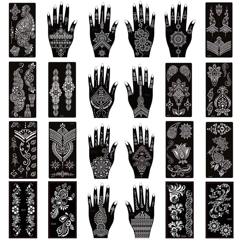Xmasir Pack of 24 Sheets Temporary Tattoo Templates,Self-Adhesive Henna Indian Arabian Temporary Tattoo Sticker for Body Paint