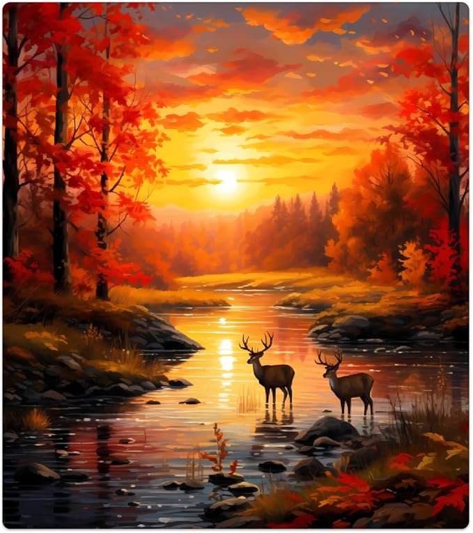 Dishwasher Magnet Cover Forest River Sunset Deer Reusable Dishwasher Magnetic Cover Sticker Decorative Dish Washer Door Cover Panel for Home Kitcen Appliance, 21x26 in