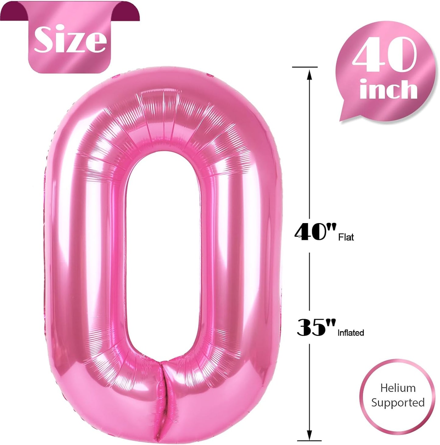Pink Number Balloon - 40 Inch 0 Balloon for Birthday Decorations | Party Supplies for Women