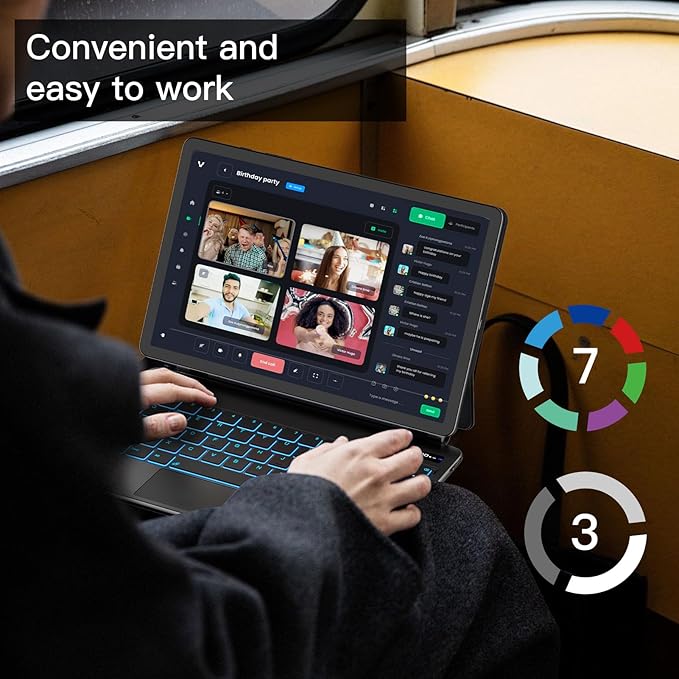 Magnetic Keyboard Case for Samsung Galaxy Tab S10+/ S9+ /S9 FE+/S8+/S7+/S7 FE 12.4", 7 Color Backlit Wireless Bluetooth Magic Keyboard Case Cover Stand, Multi-Touch Trackpad, LED Power Display