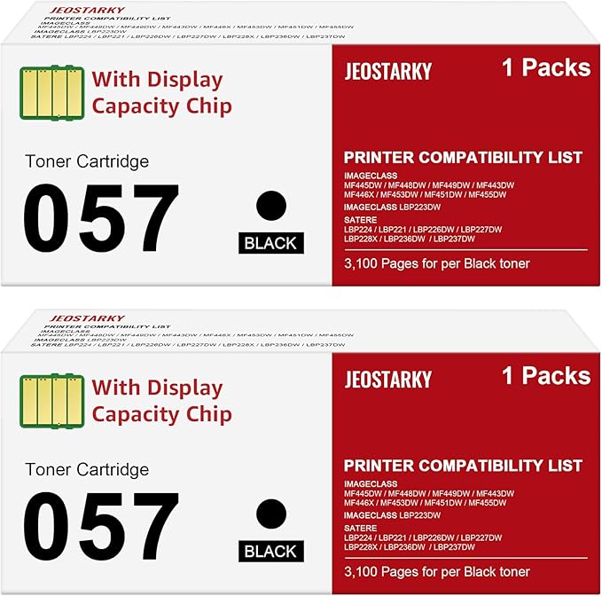 Jeostarky Remanufactured for Canon 057 Toner Cartridge with Display Capacity Chip Replacement for Canon 057 057H Works with Canon imageCLASS MF455dw MF445dw mf451dw LBP227dw Printer (Black, 2-Pack)