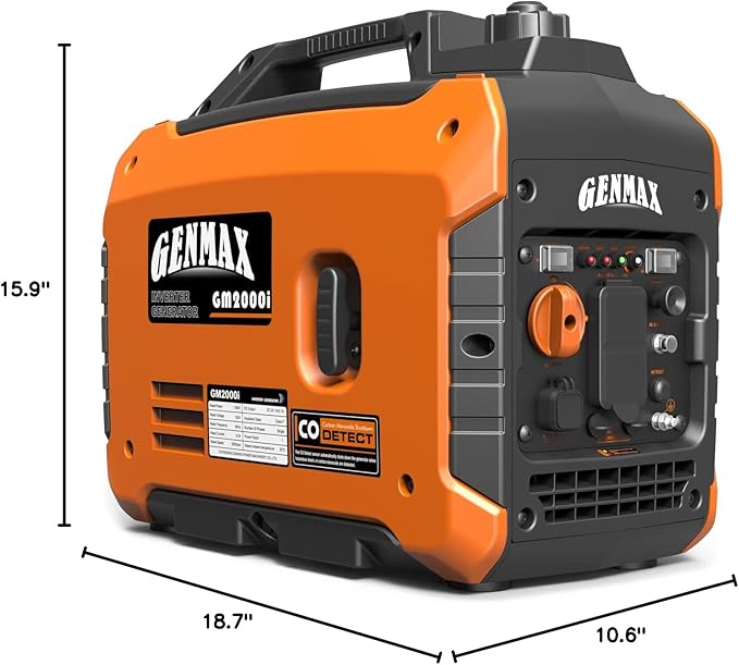 GENMAX Portable Generator, 2000W Ultra Quiet Gas Engine, EPA Compliant, Eco Mode Function, Ultra Light, Suitable for Backup Home and Camping(GM2000i)