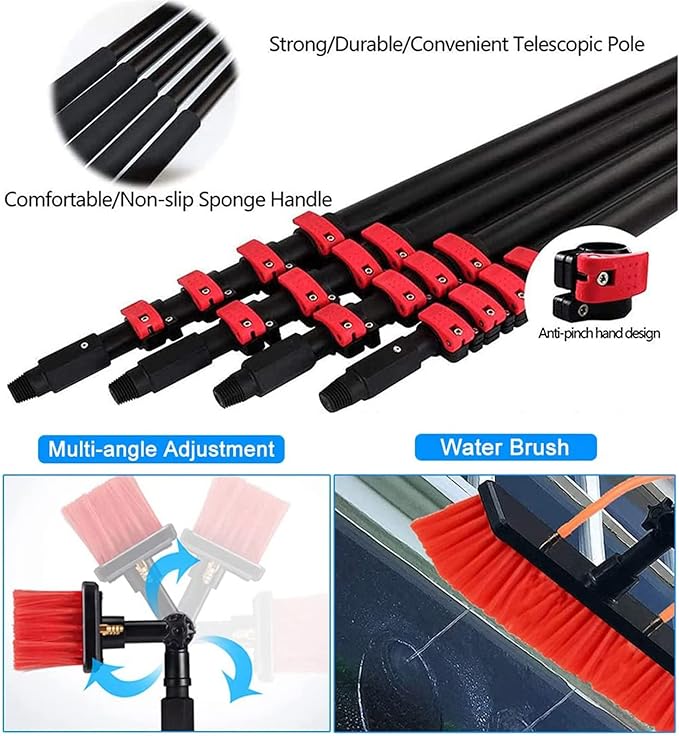 Telescopic Hydrocleaner Cleaning Brush, Multi-Purpose Water Spray Brush for Cleaning Window Solar Panels, 3.6m-10.8m Solar Panel Cleaning Equipment, Roof Cleaning Tools,5.4m