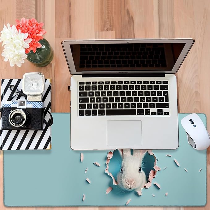 NITAHHHY Gaming Desk Pad Large Extra Length Bunny Peeking Out of A Hole Mouse Pad Keyboard Laptop Non-Slip Waterproof with Rubber Base Thick Stitched Edge Mouse Mat for Office Home 35.4 x 15.7 Inches