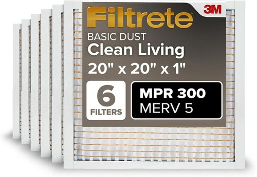 Filtrete 20x20x1 Air Filter - MERV 5, 6-Pack HVAC Filters for Home | Pleated Electrostatic Dust Defense (Actual Size 19.69x19.69x0.81 in)