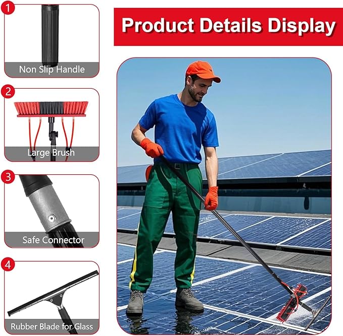 Telescopic Cleaning Brush, Multi-Purpose Water Spray Brush, Solar Panel Cleaning Equipment, Telescopic Hydrocleaner, 3.6m-10.8m, Roof Cleaning Tools Window Cleaner Kit(30FT/9M)