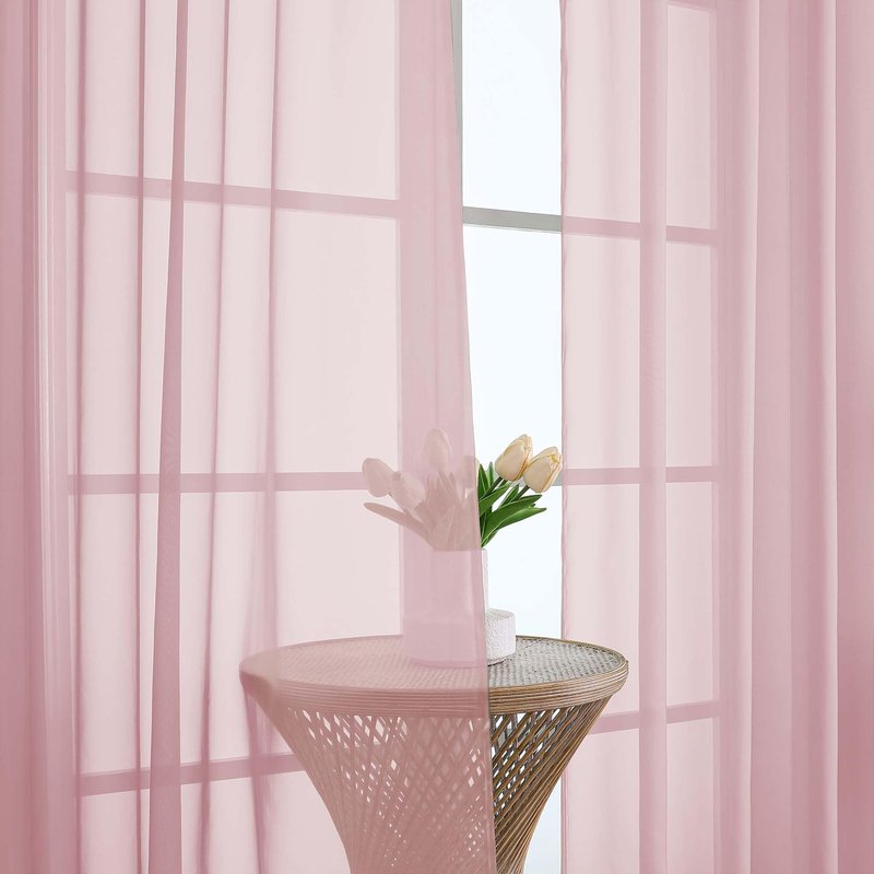 OWENIE Blush Sheer Curtain 90 Inches Long 2 Panels Set, Solid Filmy Drapes for Living Room Bedroom, Elegant Window Voile Sheer Curtain Panels Drapes, 2 Pcs, Each 59" Wx90 L Inch