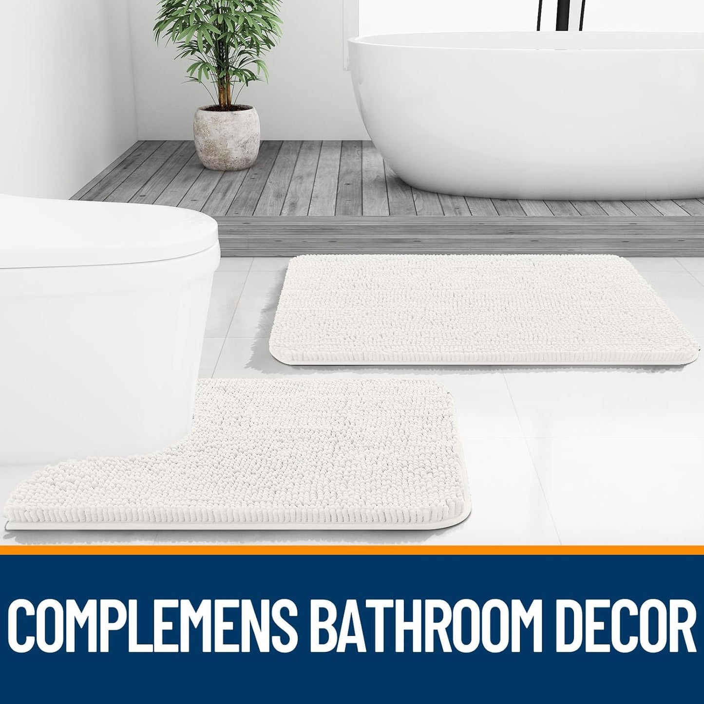 OLANLY Bathroom Rugs - Extra Soft Absorbent Chenille Bath Mat | Quick-Dry, Machine Washable, Ivory 34x21