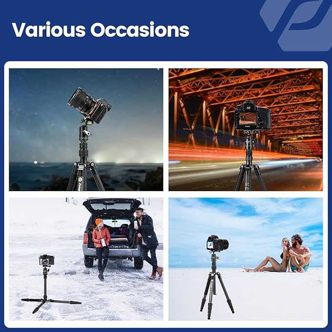 Fotopro 62" Carbon Fiber Travel Tripod, Lightweight Compact Camera Tripod with Ball Head and Arca-Swiss Quick Release Plate, Detachable Monopod, Carry Bag, Load up to 8KG/17.63lbs, Weighs only 2lbs.