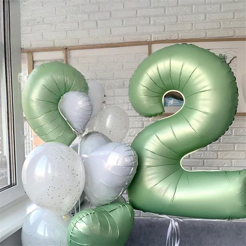 **Regine Switzerland Sage Green Number 6 Balloons - 40-Inch Olive Green Foil Helium Balloons for Birthday Celebrations**