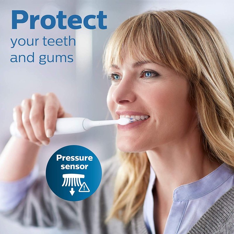 Philips Sonicare ProtectiveClean 6100 Rechargeable Electric Toothbrush, with Pressure Sensor, 3 Cleaning Modes, SmarTimer and QuadPacer, 14-Day Battery Life, Travel Case, Pink, Model HX6876/21